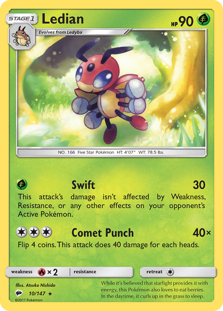 Ledian (10/147) [Sun & Moon: Burning Shadows] Pokemon Single Pokémon  | Multizone: Comics And Games
