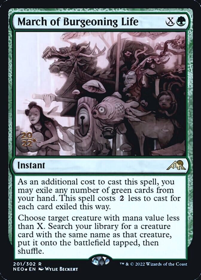 March of Burgeoning Life [Kamigawa: Neon Dynasty Prerelease Promos] MTG Single Magic: The Gathering  | Multizone: Comics And Games