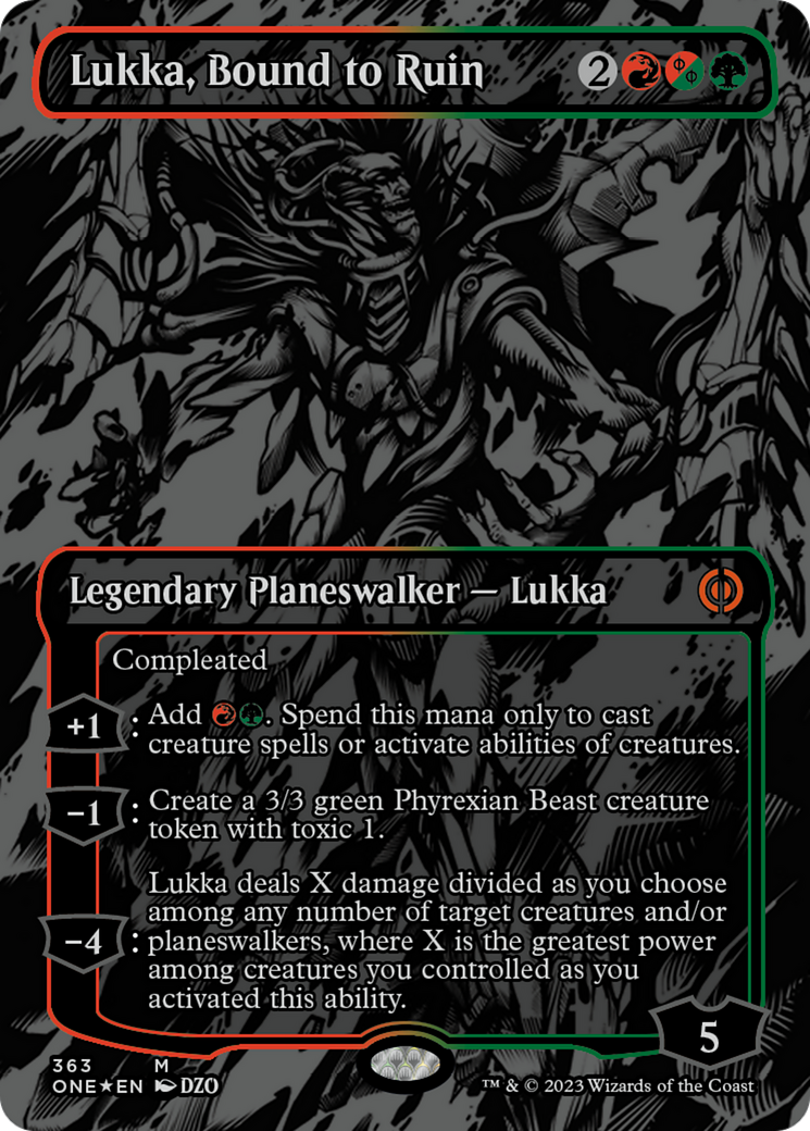 Lukka, Bound to Ruin (Oil Slick Raised Foil) [Phyrexia: All Will Be One] | Multizone: Comics And Games