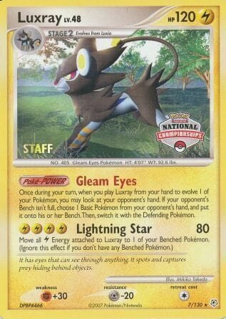 Luxray (7/130) (National Championships) (Staff) [Diamond & Pearl: Base Set] Pokemon Single Pokémon  | Multizone: Comics And Games