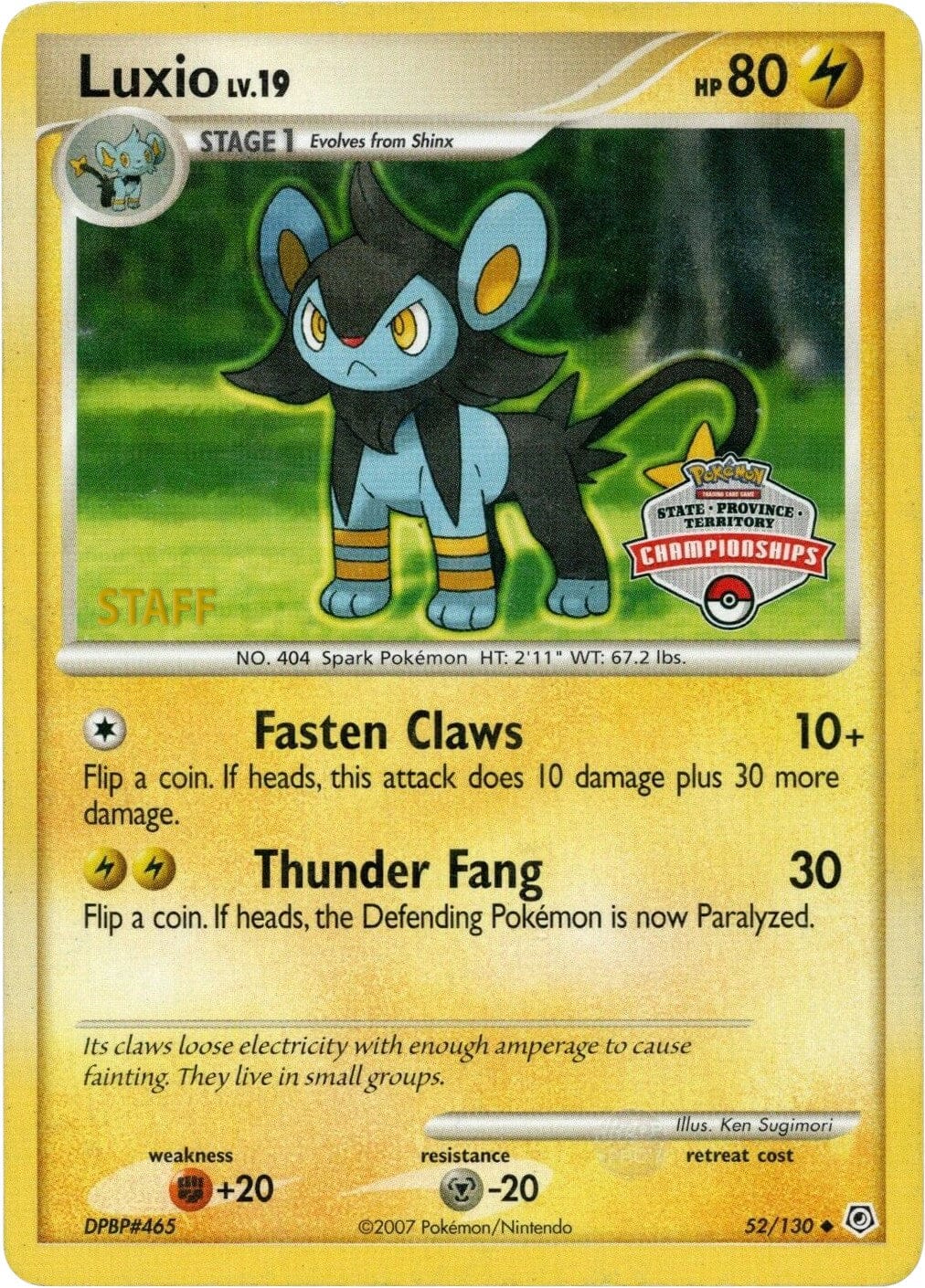 Luxio (52/130) (State Championship Promo) [Diamond & Pearl: Base Set] Pokemon Single Pokémon  | Multizone: Comics And Games