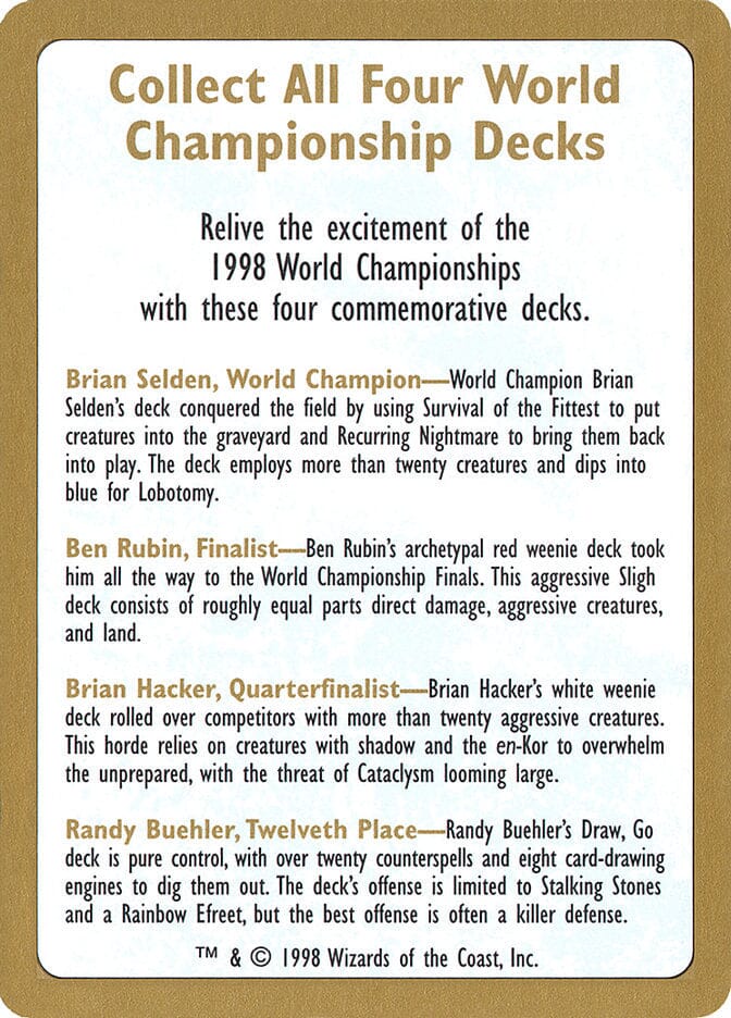 1998 World Championships Ad [World Championship Decks 1998] MTG Single Magic: The Gathering  | Multizone: Comics And Games