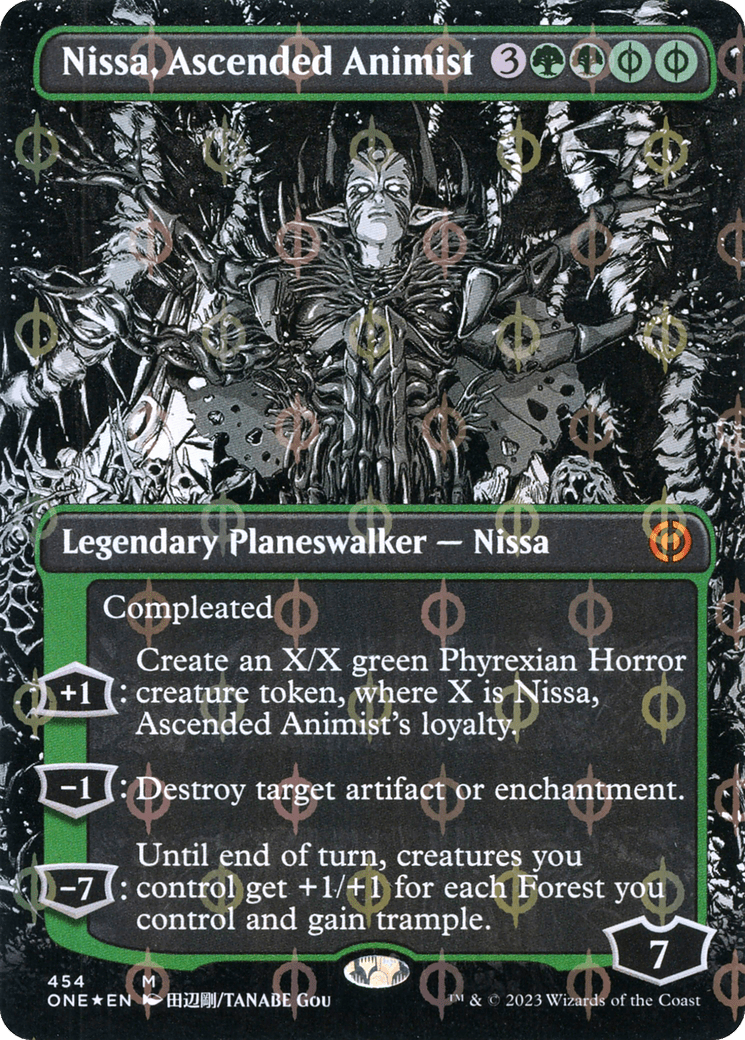 Nissa, Ascended Animist (Borderless Manga Step-and-Compleat Foil) [Phyrexia: All Will Be One] MTG Single Magic: The Gathering  | Multizone: Comics And Games