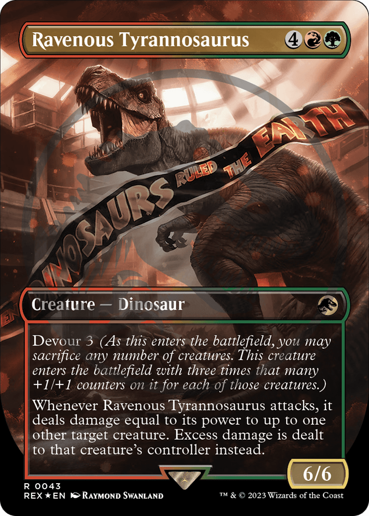 Ravenous Tyrannosaurus Emblem (Borderless) [Jurassic World Collection Tokens] MTG Single Magic: The Gathering  | Multizone: Comics And Games