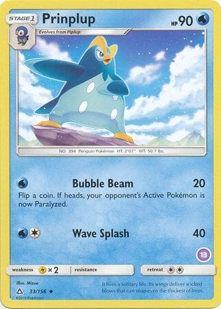 Prinplup (33/156) (Deck Exclusive #13) [Sun & Moon: Trainer Kit - Alolan Sandslash] Pokemon Single Pokémon  | Multizone: Comics And Games