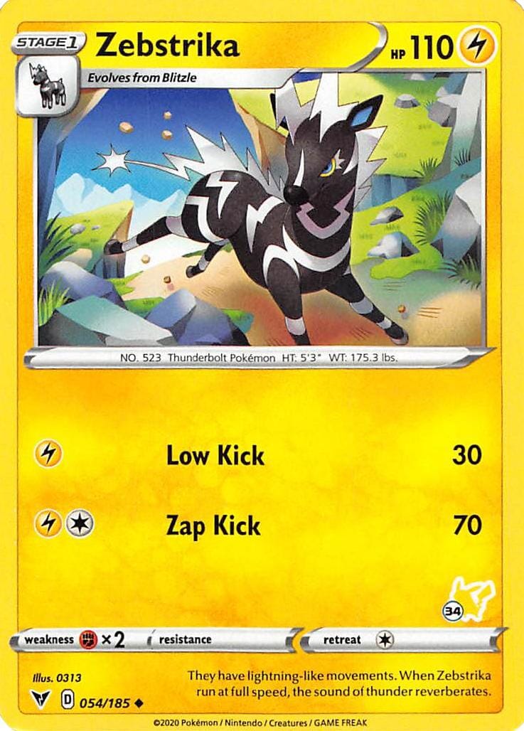 Zebstrika (054/185) (Pikachu Stamp #34) [Battle Academy 2022] Pokemon Single Pokémon  | Multizone: Comics And Games