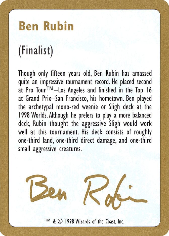 Ben Rubin Bio [World Championship Decks 1998] MTG Single Magic: The Gathering  | Multizone: Comics And Games