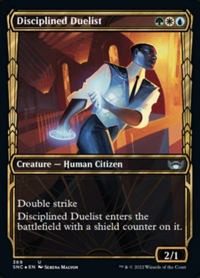 Disciplined Duelist (Showcase Golden Age Gilded Foil) [Streets of New Capenna] MTG Single Magic: The Gathering  | Multizone: Comics And Games