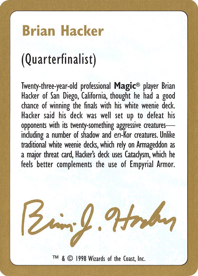 Brian Hacker Bio [World Championship Decks 1998] MTG Single Magic: The Gathering  | Multizone: Comics And Games