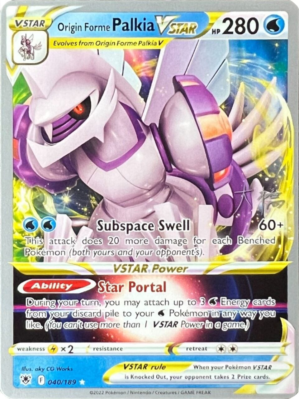Origin Forme Palkia VSTAR (040/189) (Ice Rider Palkia - Rikuto Ohashi) [World Championships 2022] Pokemon Single Pokémon  | Multizone: Comics And Games