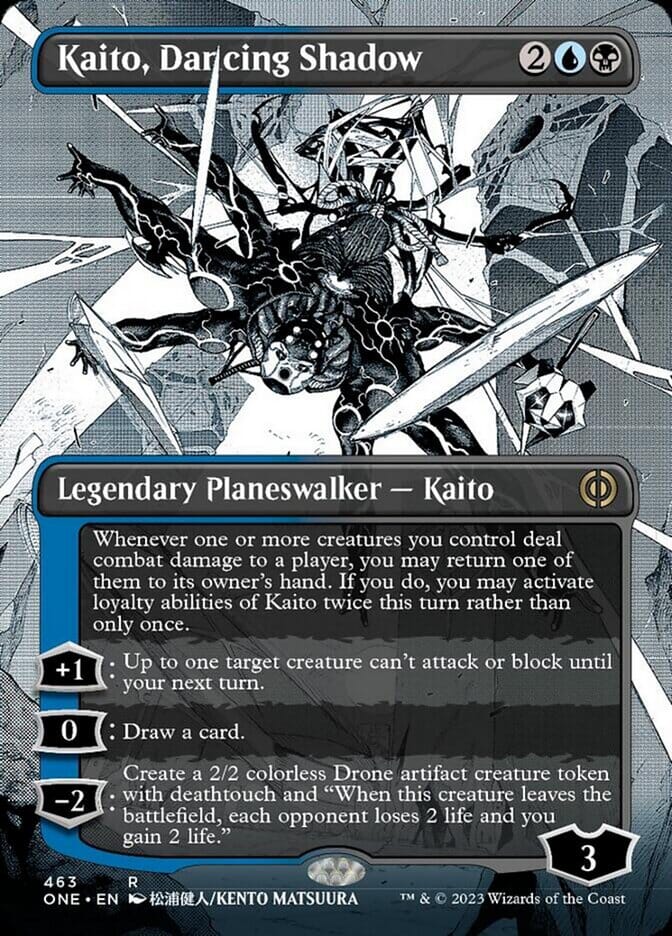 Kaito, Dancing Shadow (Borderless Manga Step-and-Compleat Foil) [Phyrexia: All Will Be One] MTG Single Magic: The Gathering  | Multizone: Comics And Games