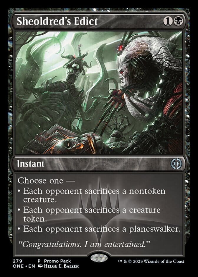 Sheoldred's Edict (Promo Pack) [Phyrexia: All Will Be One Promos] MTG Single Magic: The Gathering  | Multizone: Comics And Games