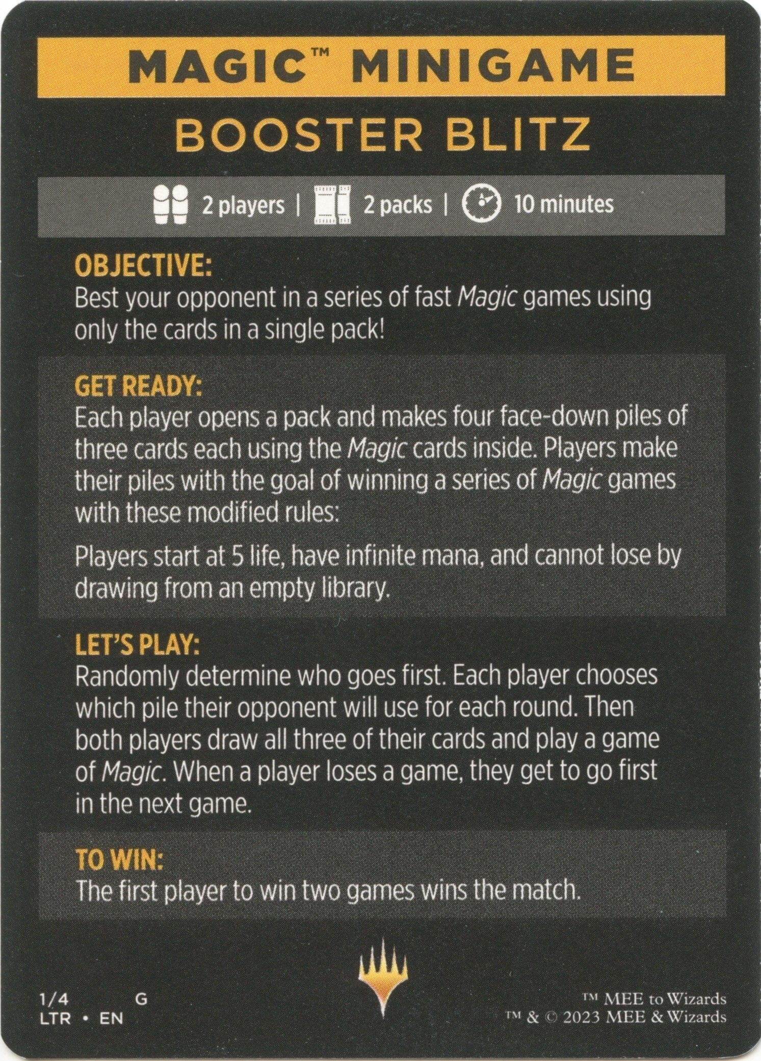 Booster Blitz (Magic Minigame) [The Lord of the Rings: Tales of Middle-Earth Minigame] MTG Single Magic: The Gathering  | Multizone: Comics And Games