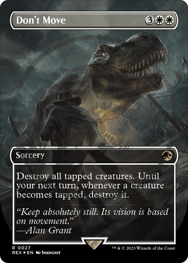 Don't Move Emblem (Borderless) [Jurassic World Collection Tokens] MTG Single Magic: The Gathering  | Multizone: Comics And Games
