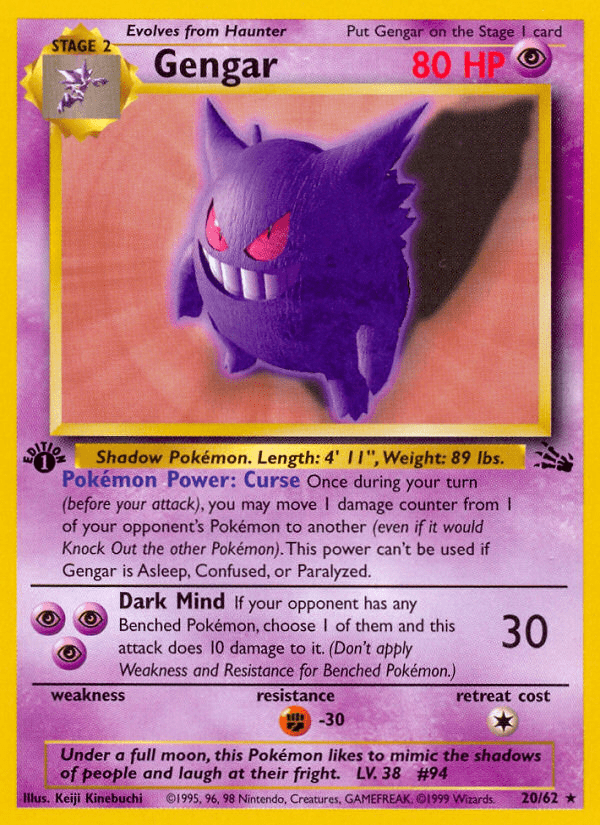 Gengar (20/62) [Fossil 1st Edition] Pokemon Single Pokémon  | Multizone: Comics And Games