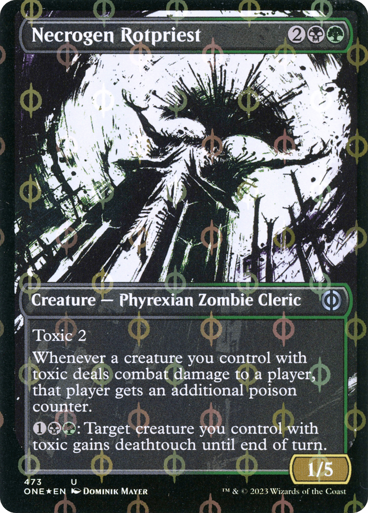 Necrogen Rotpriest (Borderless Ichor Step-and-Compleat Foil) [Phyrexia: All Will Be One] MTG Single Magic: The Gathering  | Multizone: Comics And Games