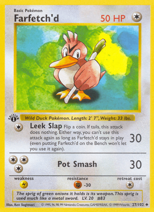 Farfetch'd (27/102) (Shadowless) [Base Set 1st Edition] Pokemon Single Pokémon  | Multizone: Comics And Games