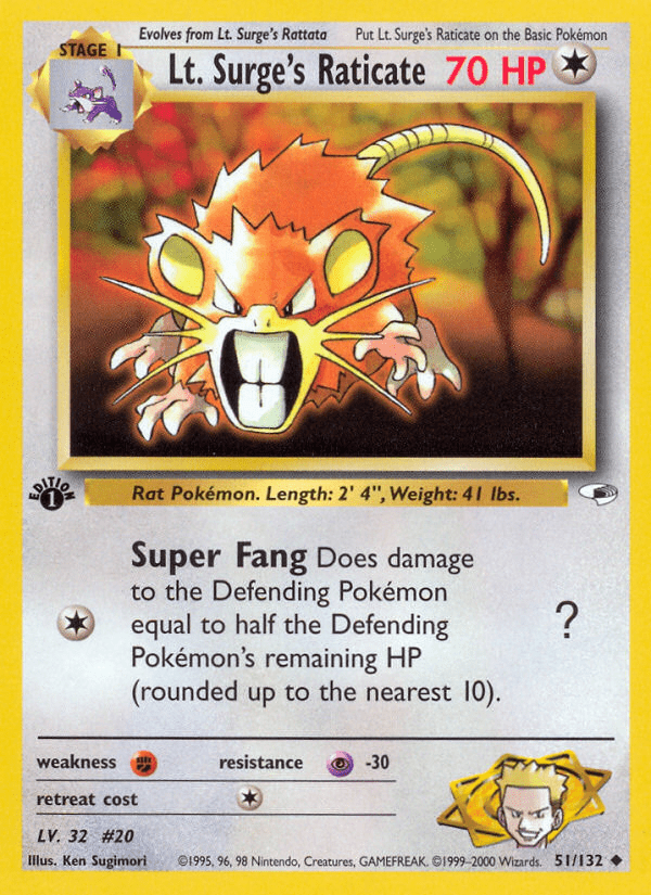 Lt. Surge's Raticate (51/132) [Gym Heroes 1st Edition] Pokemon Single Pokémon  | Multizone: Comics And Games