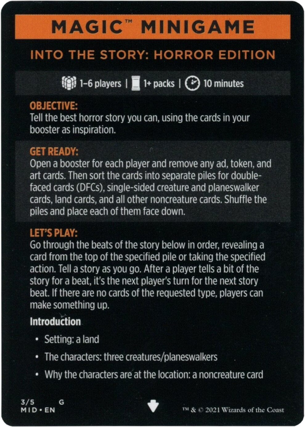 Into the Story: Horror Edition (Magic Minigame) [Innistrad: Midnight Hunt Minigame] MTG Single Magic: The Gathering  | Multizone: Comics And Games