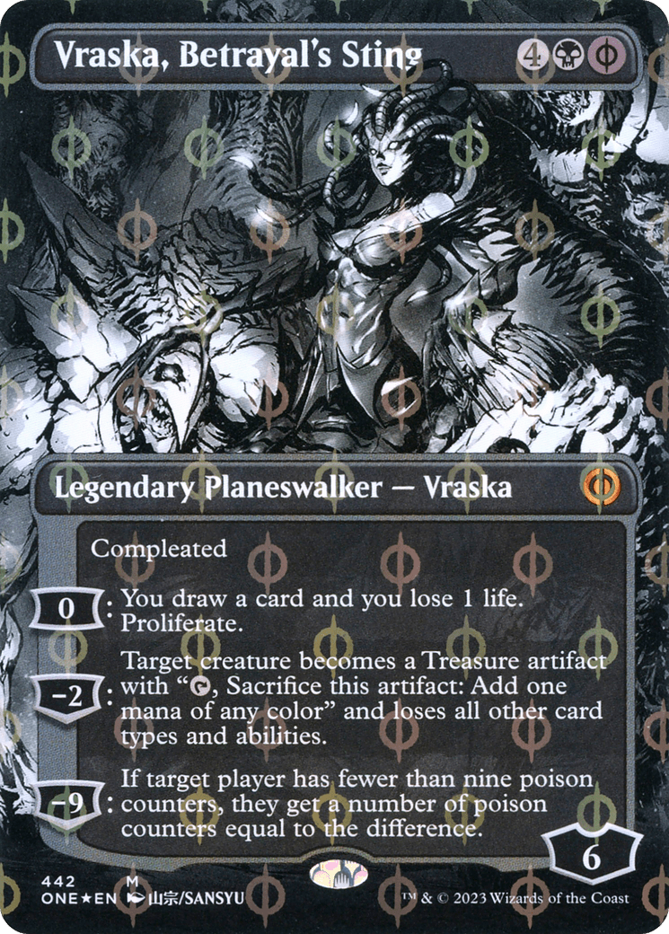 Vraska, Betrayal's Sting (Borderless Manga Step-and-Compleat Foil) [Phyrexia: All Will Be One] MTG Single Magic: The Gathering  | Multizone: Comics And Games