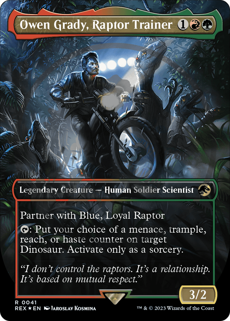 Owen Grady, Raptor Trainer Emblem (Borderless) [Jurassic World Collection Tokens] MTG Single Magic: The Gathering  | Multizone: Comics And Games