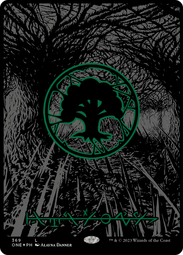 Forest (369) (Oil Slick Raised Foil) [Phyrexia: All Will Be One] MTG Single Magic: The Gathering  | Multizone: Comics And Games