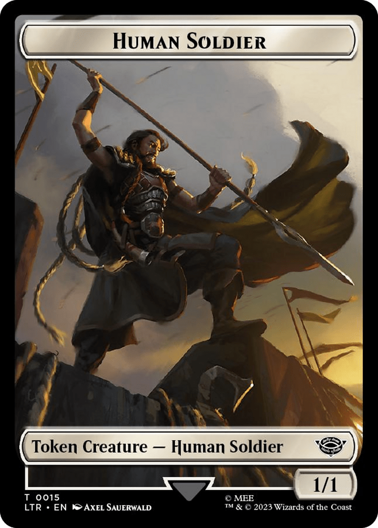 Human Soldier (0015) // Food (0022) Double-Sided Token (Surge Foil) [The Lord of the Rings: Tales of Middle-Earth Tokens] MTG Single Magic: The Gathering  | Multizone: Comics And Games