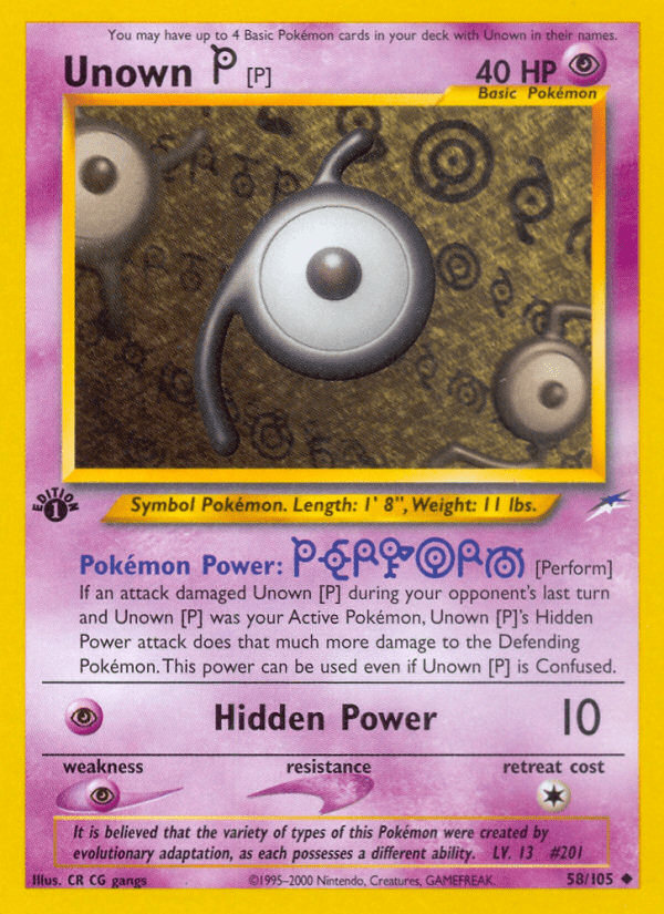 Unown [P] (58/105) [Neo Destiny 1st Edition] Pokemon Single Pokémon  | Multizone: Comics And Games