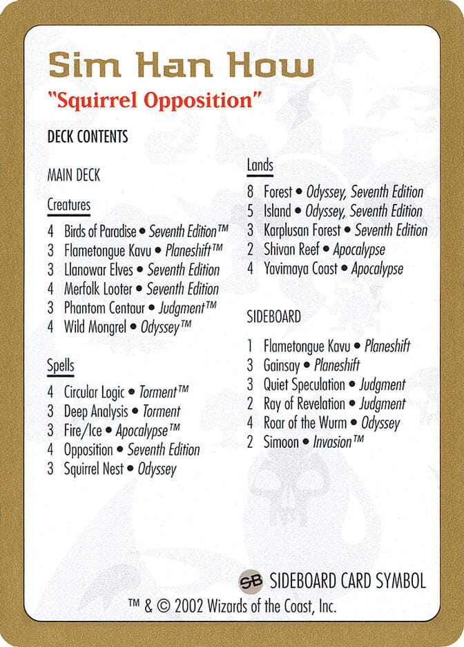 Sim Han How Decklist [World Championship Decks 2002] MTG Single Magic: The Gathering  | Multizone: Comics And Games