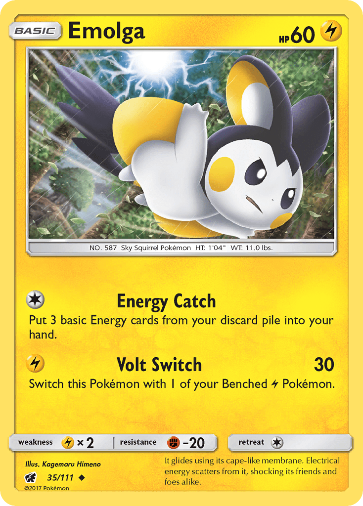 Emolga (35/111) [Sun & Moon: Crimson Invasion] Pokemon Single Pokémon  | Multizone: Comics And Games