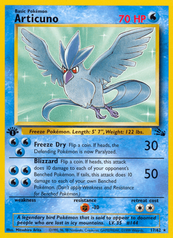 Articuno (17/62) [Fossil 1st Edition] Pokemon Single Pokémon  | Multizone: Comics And Games