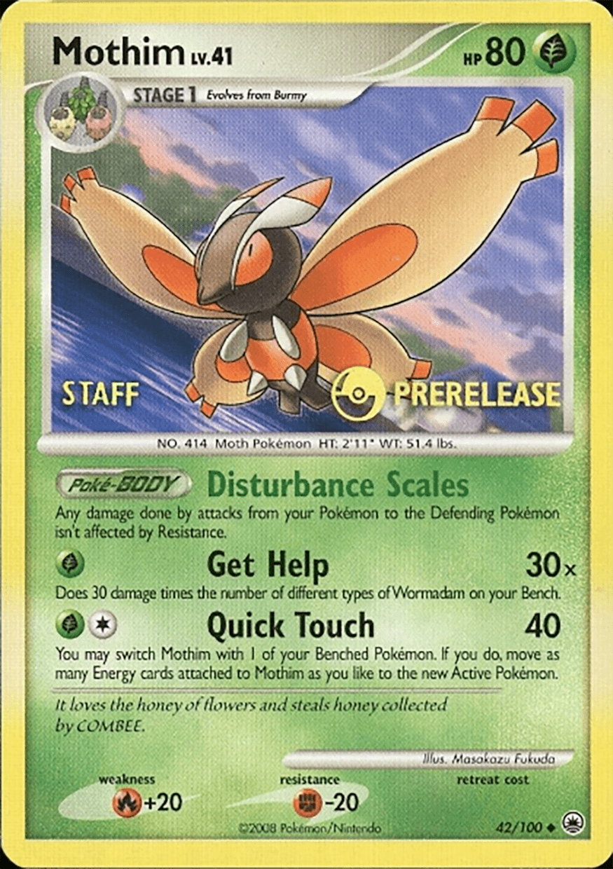 Mothim (42/100) (Staff Prerelease Promo) [Diamond & Pearl: Majestic Dawn] Pokemon Single Pokémon  | Multizone: Comics And Games