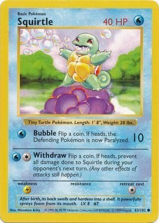 Squirtle (63/102) [Base Set Shadowless Unlimited] Pokemon Single Pokémon  | Multizone: Comics And Games