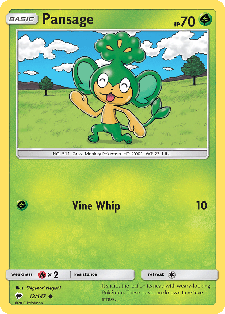Pansage (12/147) [Sun & Moon: Burning Shadows] Pokemon Single Pokémon  | Multizone: Comics And Games