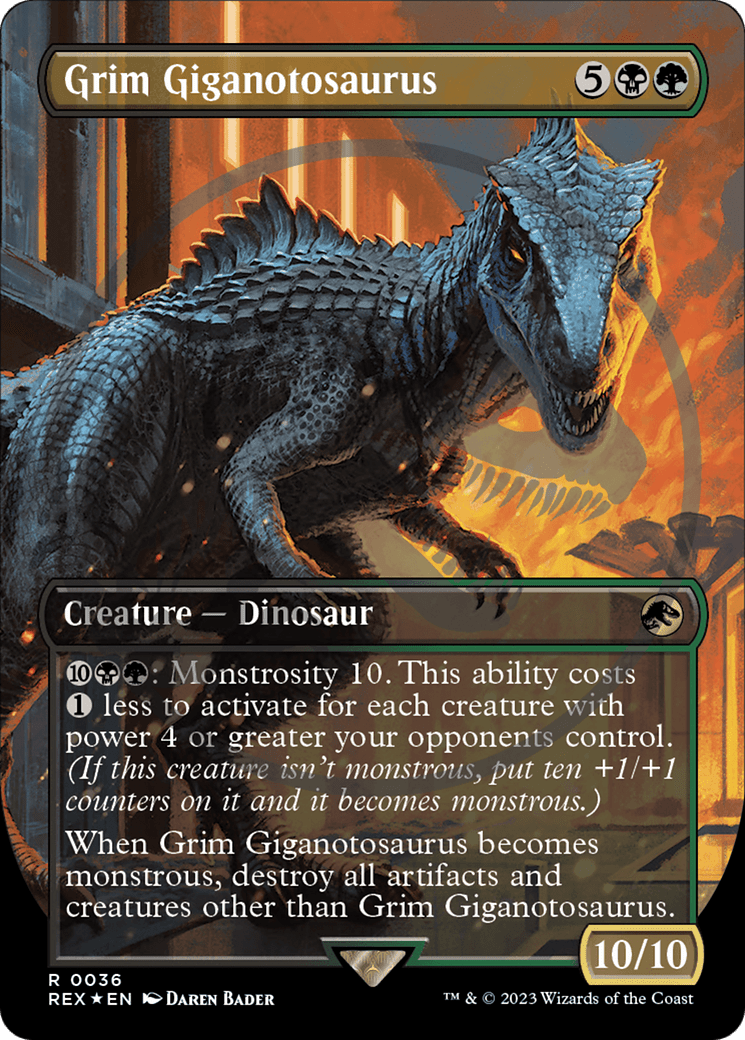 Grim Giganotosaurus Emblem (Borderless) [Jurassic World Collection Tokens] MTG Single Magic: The Gathering  | Multizone: Comics And Games