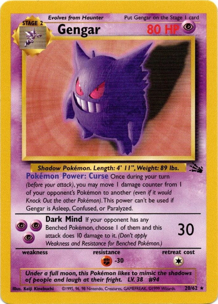 Gengar (20/62) [Fossil Unlimited] Pokemon Single Pokémon  | Multizone: Comics And Games