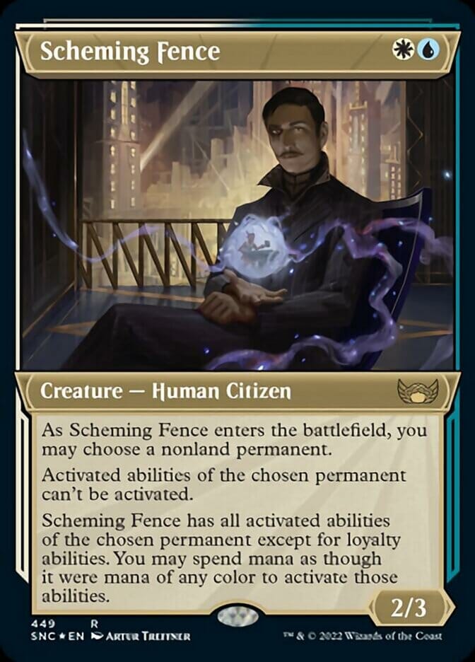 Scheming Fence (Showcase Art Deco Foil Etched) [Streets of New Capenna] MTG Single Magic: The Gathering  | Multizone: Comics And Games