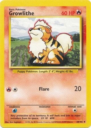 Growlithe (28/102) [Base Set Unlimited] Pokemon Single Pokémon  | Multizone: Comics And Games