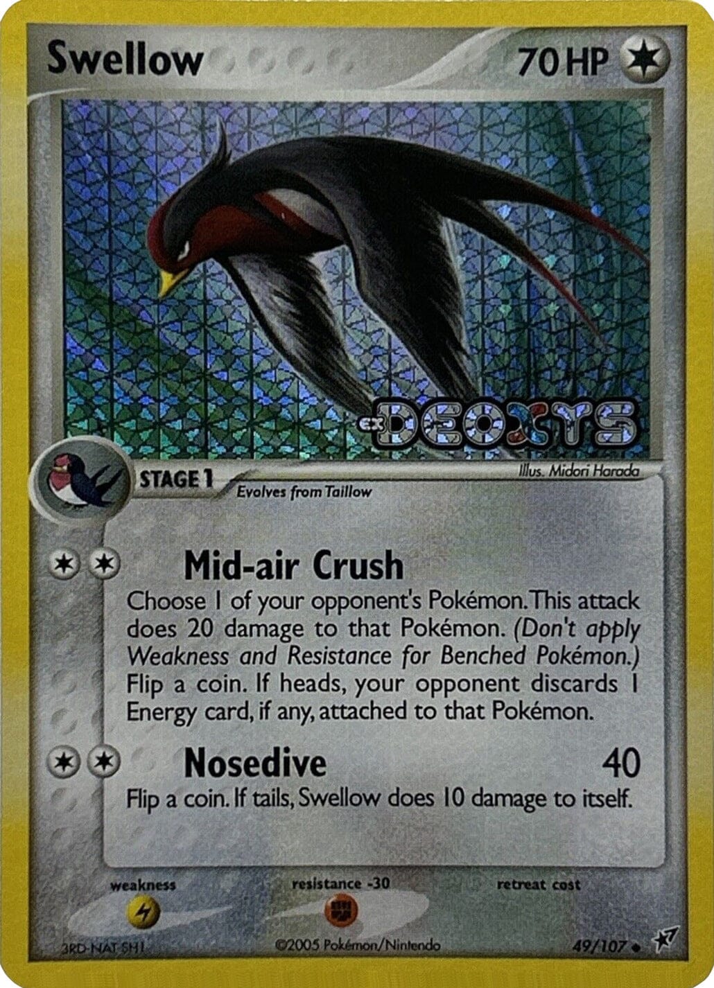 Swellow (49/107) (Stamped) [EX: Deoxys] Pokemon Single Pokémon  | Multizone: Comics And Games