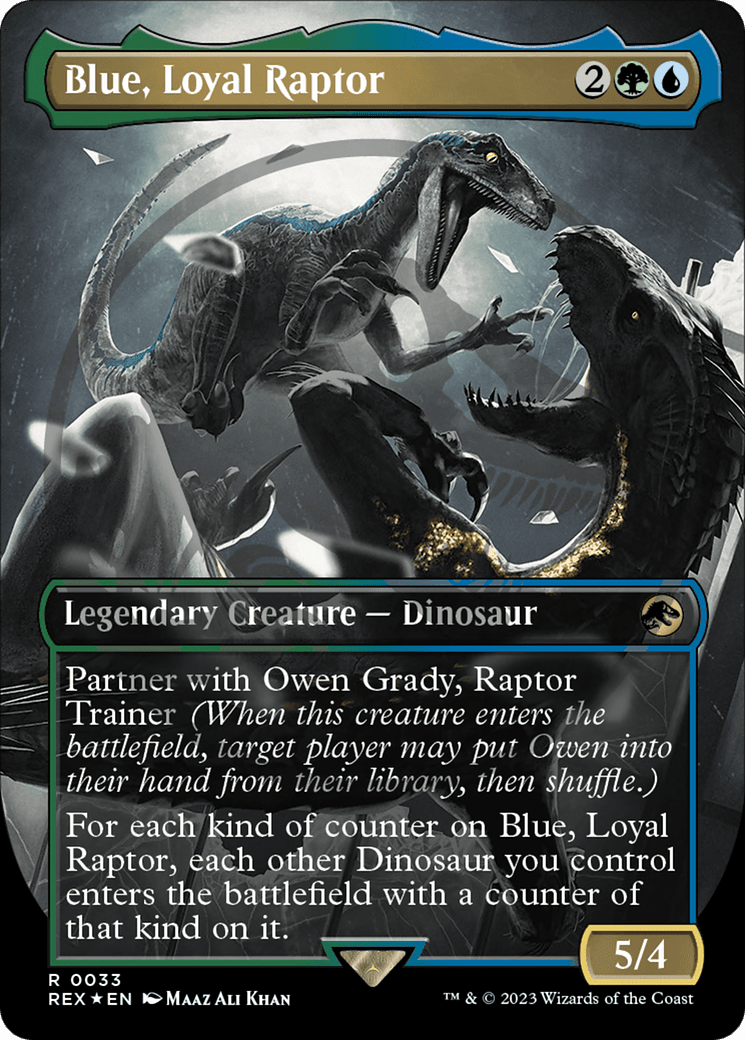 Blue, Loyal Raptor Emblem (Borderless) [Jurassic World Collection Tokens] MTG Single Magic: The Gathering  | Multizone: Comics And Games