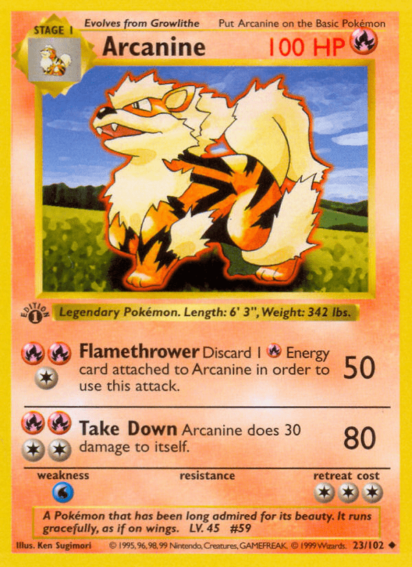 Arcanine (23/102) (Shadowless) [Base Set 1st Edition] Pokemon Single Pokémon  | Multizone: Comics And Games