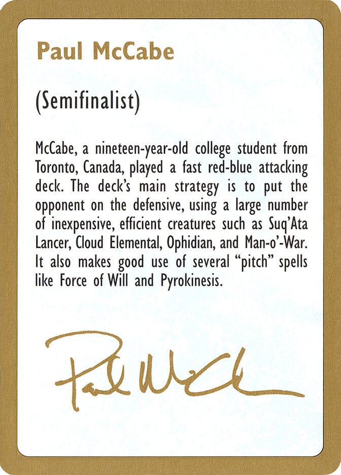 Paul McCabe Bio [World Championship Decks 1997] MTG Single Magic: The Gathering  | Multizone: Comics And Games