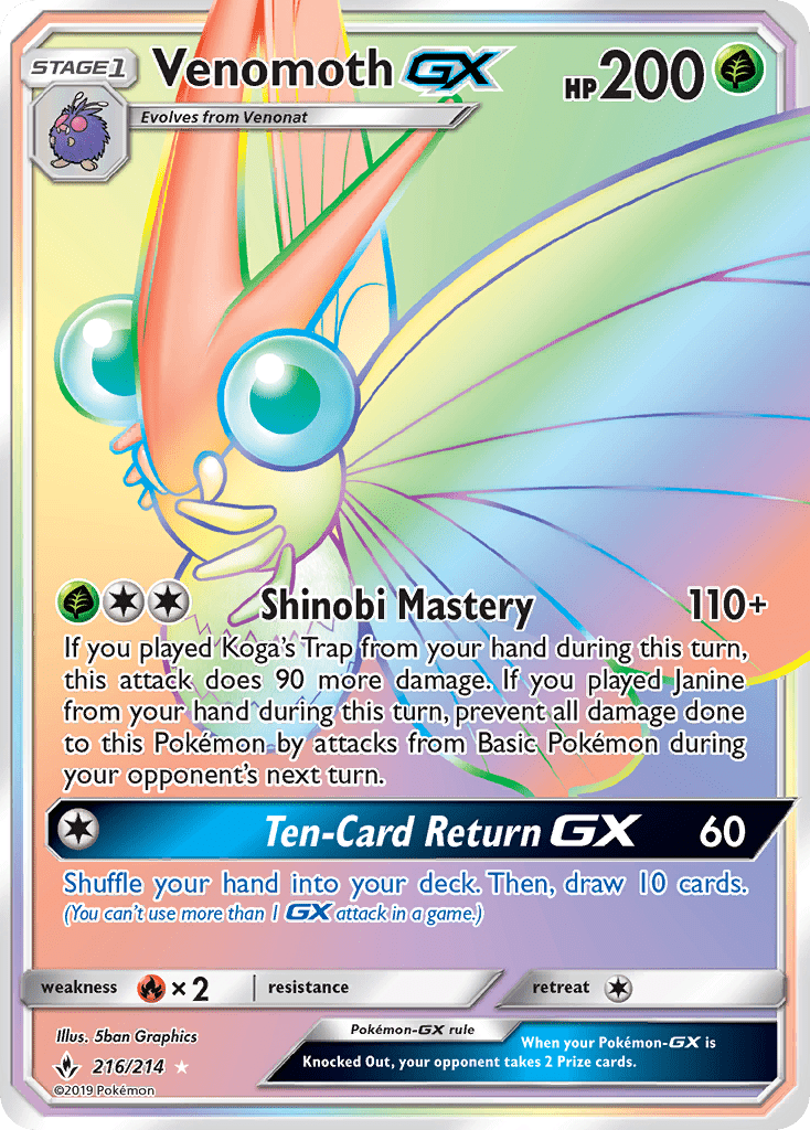 Venomoth GX (216/214) [Sun & Moon: Unbroken Bonds] Pokemon Single Pokémon  | Multizone: Comics And Games