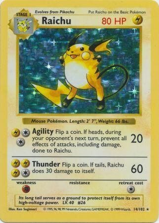 Raichu (14/102) [Base Set Shadowless Unlimited] Pokemon Single Pokémon  | Multizone: Comics And Games