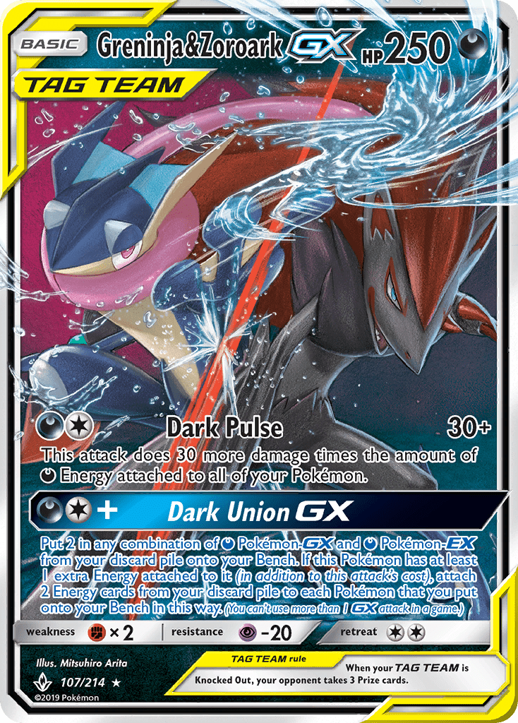 Greninja & Zoroark GX (107/214) [Sun & Moon: Unbroken Bonds] Pokemon Single Pokémon  | Multizone: Comics And Games