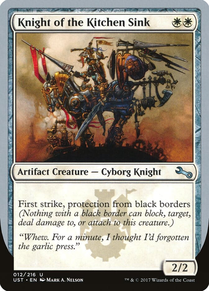 Knight of the Kitchen Sink ("protection from black border") [Unstable] MTG Single Magic: The Gathering  | Multizone: Comics And Games