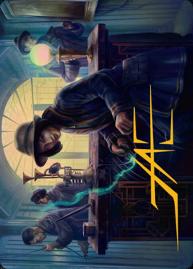 Wiretapping Art Card (Gold-Stamped Signature) [Streets of New Capenna Art Series] MTG Single Magic: The Gathering  | Multizone: Comics And Games