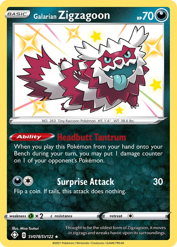 Galarian Zigzagoon (SV078/SV122) [Sword & Shield: Shining Fates] Pokemon Single Pokémon  | Multizone: Comics And Games