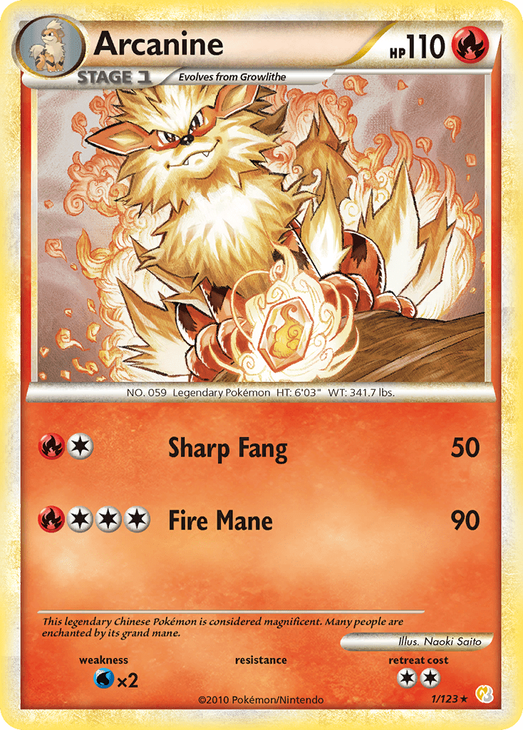 Arcanine (1/123) [HeartGold & SoulSilver: Base Set] Pokemon Single Pokémon  | Multizone: Comics And Games