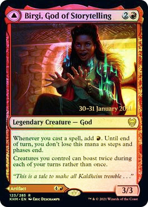 Birgi, God of Storytelling // Harnfel, Horn of Bounty [Kaldheim Prerelease Promos] MTG Single Magic: The Gathering  | Multizone: Comics And Games